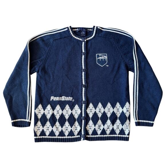 Vintage Birch Bros Penn State Cardigan Sweater Academia Preppy Argyle Layering - Picture 1 of 10